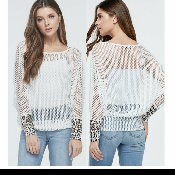 Caroline Couture Tops - Fishnet top W/Cheetah print cuffs